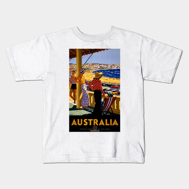 Vintage Travel Poster Australia Beach Kids T-Shirt by vintagetreasure